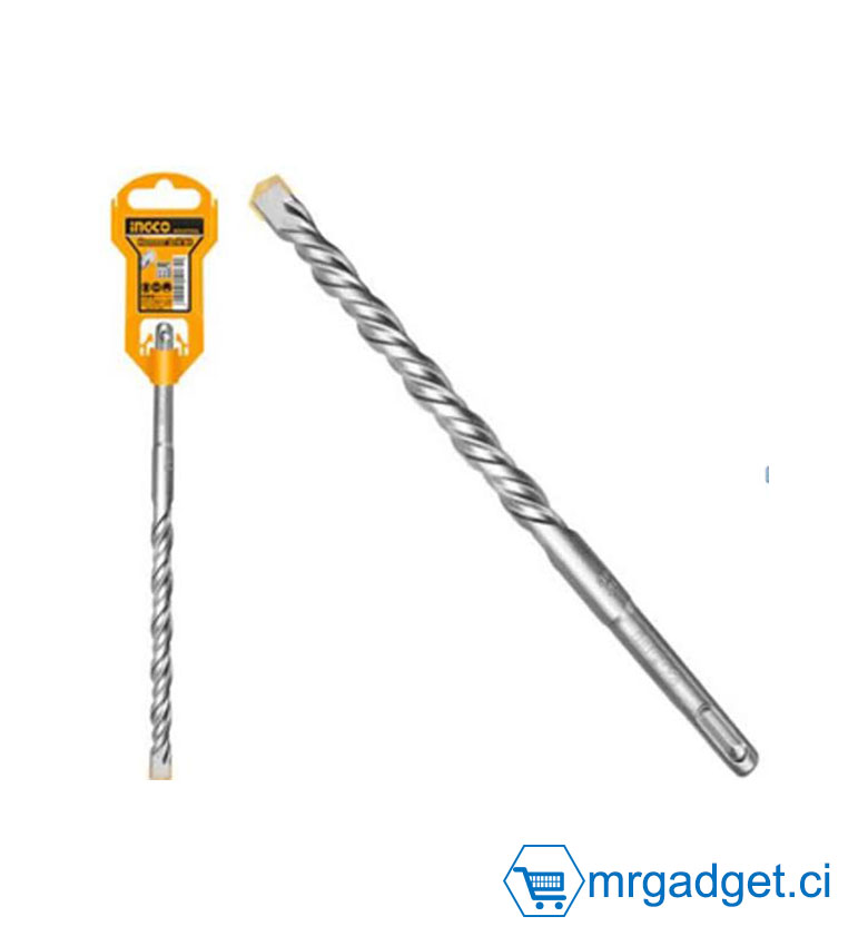 INGCO DBH1211201 - Foret Béton SDS-Plus 12 x 160 mm - Pointe en Carbure Haute Résistance - Double Cannelure Évacuation - Accessoire Perforateur - Idéal Fixation Lourde dans Béton, Pierre et Maçonnerie