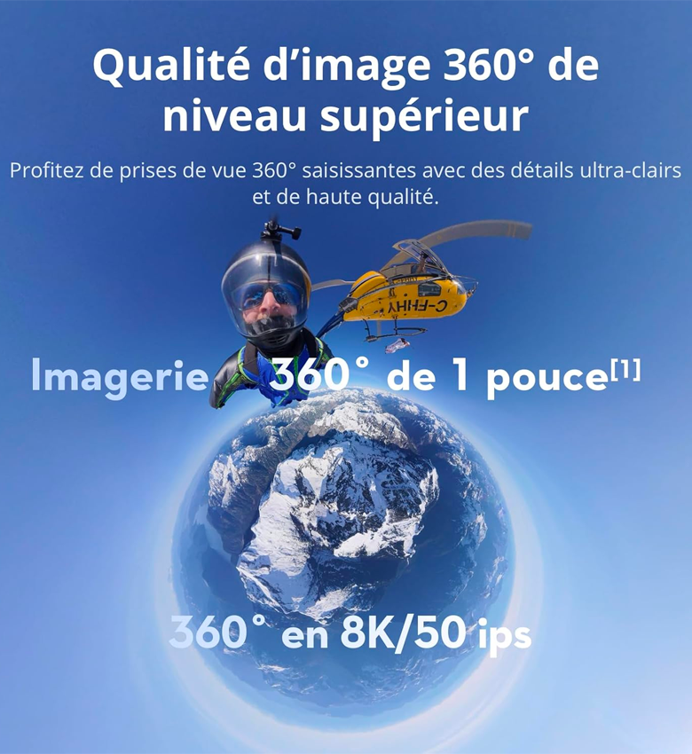 DJI Osmo 360 Adventure Combo - DJI Bundle Aventure Osmo 360, caméra 360 avec imagerie 360° de 1 Pouce, autonomie de Batterie prolongée avec 3 Batteries, vidéo 360° en 8K Native, caméra d’Action pour Sports, vlog