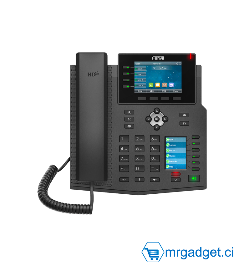 Téléphone IP haut de gamme PoE  FANVIL X5U - Écran couleur 480X320 de 3,5 pouces - t 4 touches de ligne avec lumière LED, 16 lignes SIP -