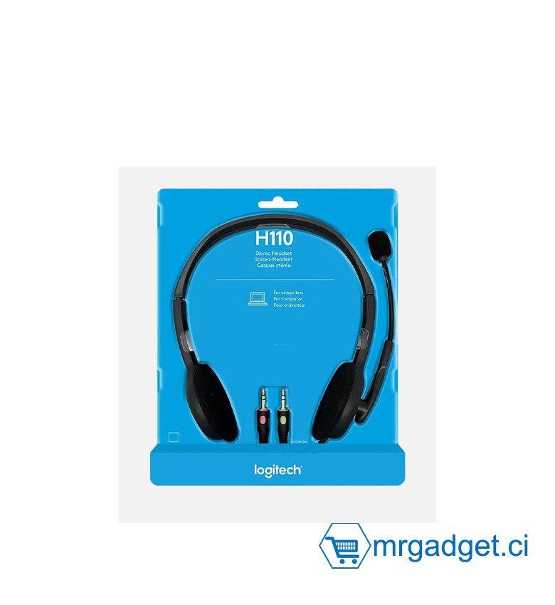 Logitech H110 Casque Filaire, Ecouteurs Stéréo avec Micro Anti-Parasite, Double Fiche Jack 3,5mm, PC/Mac/Portable - Noir