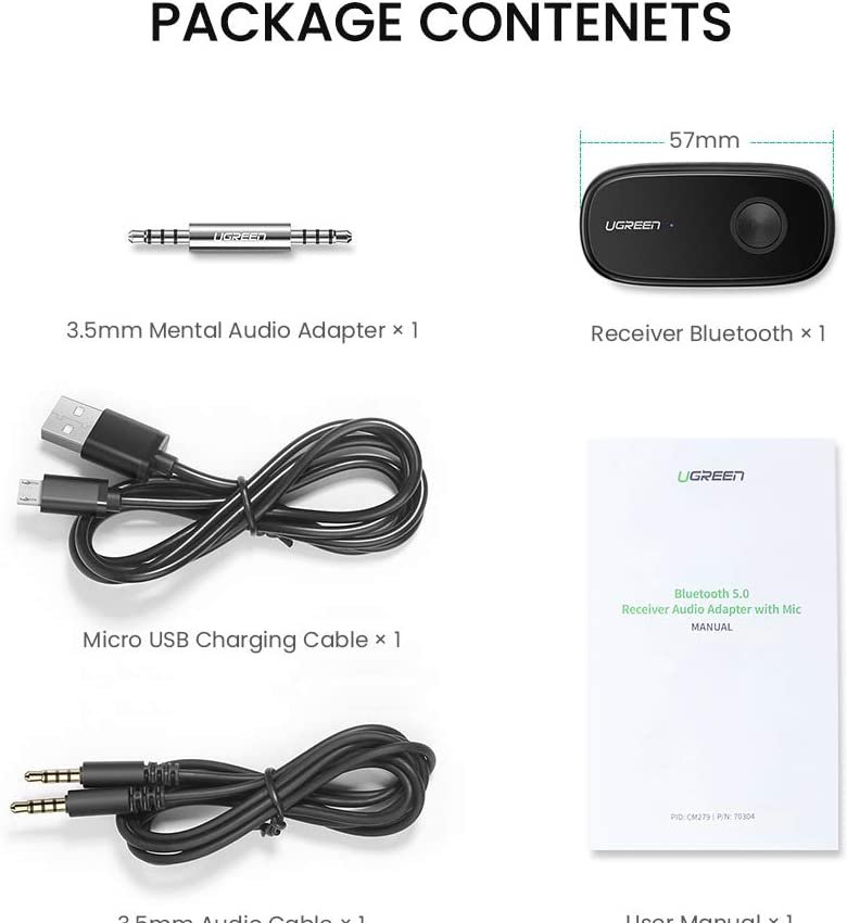 Récepteur Bluetooth® pour voiture, avec fiche 3,5 mm et chargeur USB