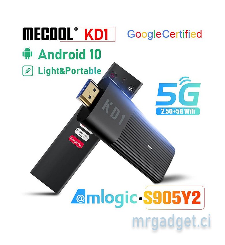 Android TV Mecool KD-1 | Certifié Google | Bluetooth 4.2 | Double bande WiFi | Compatible avec l'assistant vocal Google et Chromecast | RAM 2 Go et ROM 16 Go.