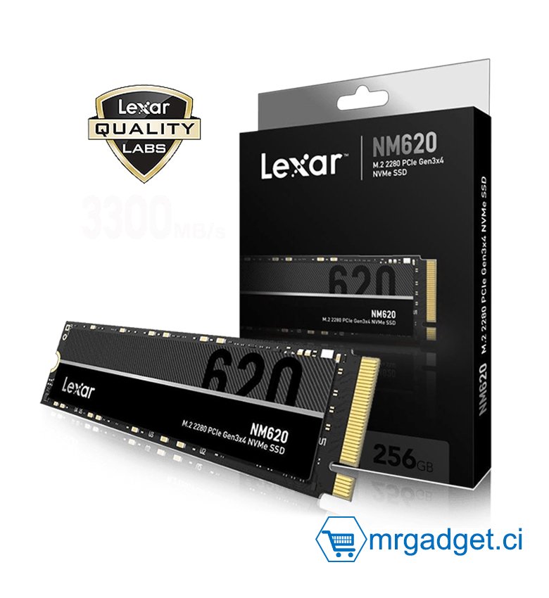 Lexar NM620 disque dur SSD Interne 256Go M.2 2280 PCIe Gen3x4 NVMe, Jusqu'à 3300 Mo/s en Lecture, pour les Passionnés de PC et les Joueurs