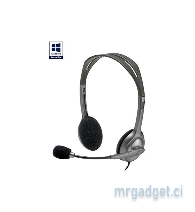 Logitech H111 Casque Filaire, Ecouteurs Stéréo avec Micro Anti-Parasite, Jack Audio 3,5mm, PC/Mac/Portable/Smartphone/Tablette - Noir