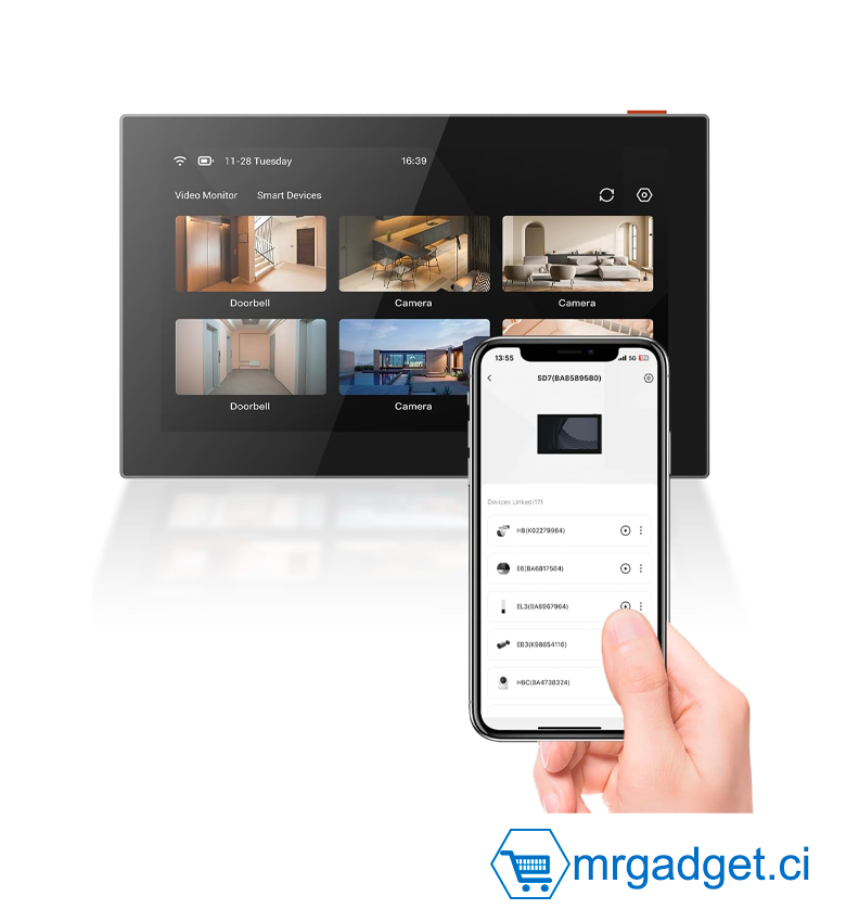 EZVIZ SD7 Écran Mobile sans Fil pour Visiophone Connecté HP7 CP7, Judas Numérique CP4, Sonnette Connectée DB2 et Caméra de Surveillance, Écran Tactile Couleur 7" sur Batterie 4600 mAh,Vue en Direct