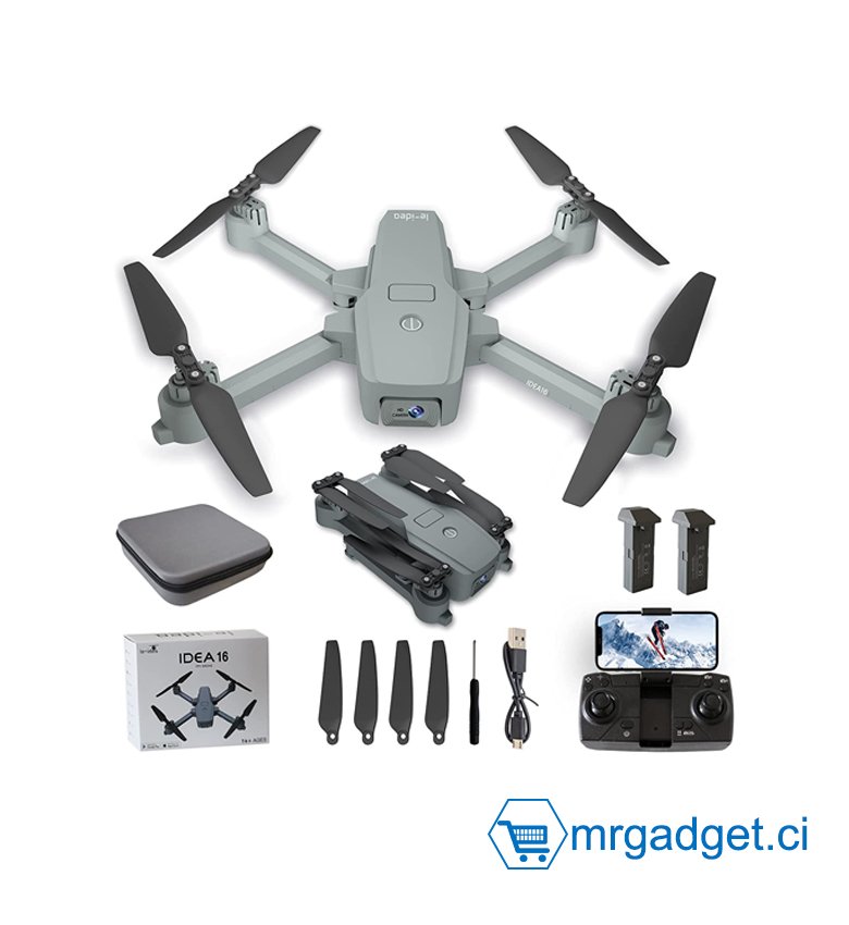IDEA16 Drone avec Caméra Réglable 4K, 5GHz WiFi FPV Pliable Drone Radiocommandés avec 2 Caméras/Positionnement du Flux Optique, Quadricoptère RC pour Débutants avec 2 Batteries, 30 Minutes de Vol