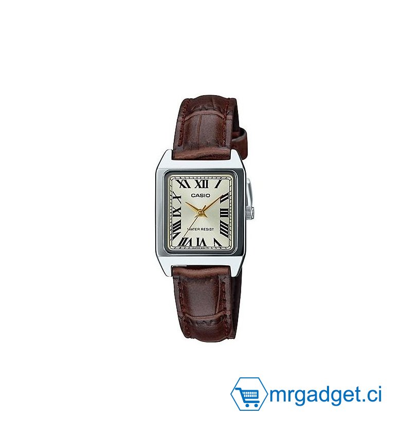 Casio – élégante montre carrée femme – bracelet cuir marron – LTP-V007L-7BUDF - Montre Dame