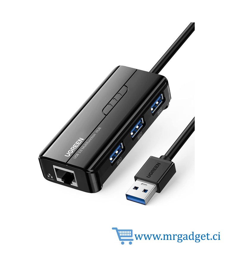 UGREEN Adaptateur Ethernet Hub USB 3.0 Répartiteur Convertisseur Réseau Gigabit Adaptateur Réseau LAN RJ45 avec Ports USB 3.0 Compatible avec MacBook Air, iMac Pro, Surface Pro, Chromebook, Switch Console    #10013