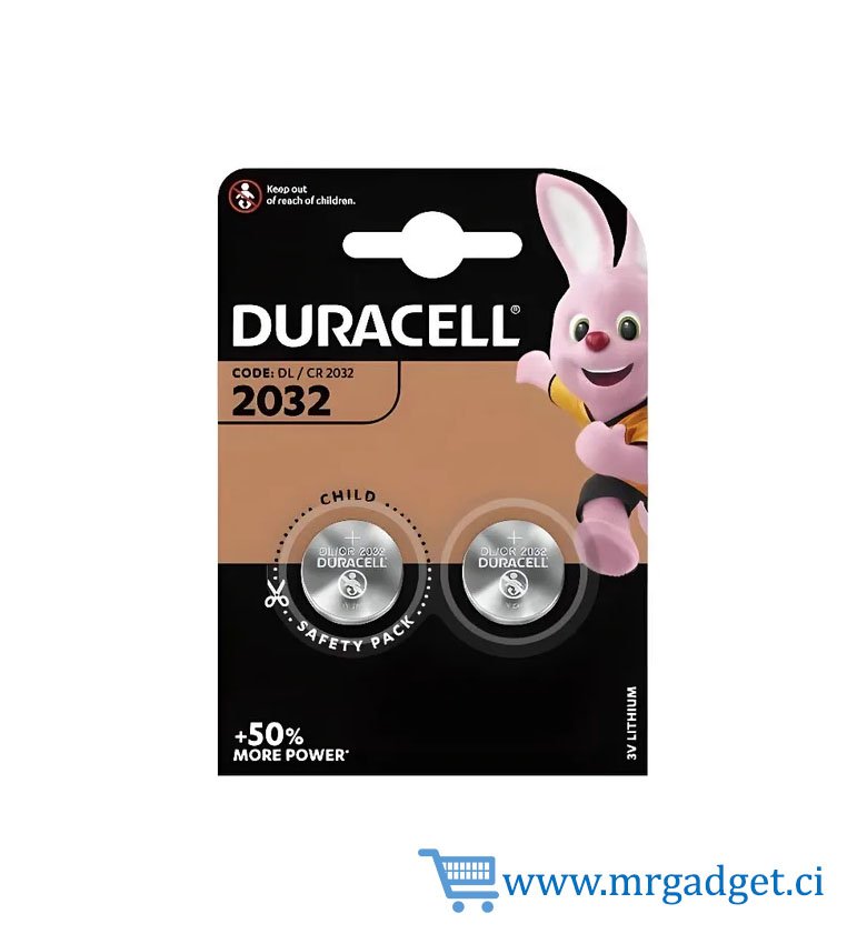 Duracell 2032 Pile bouton lithium 3V, lot de 2, avec Technologie Baby Secure, pour porte-clés, balances et dispositifs portables et médicaux (DL2032/CR2032)