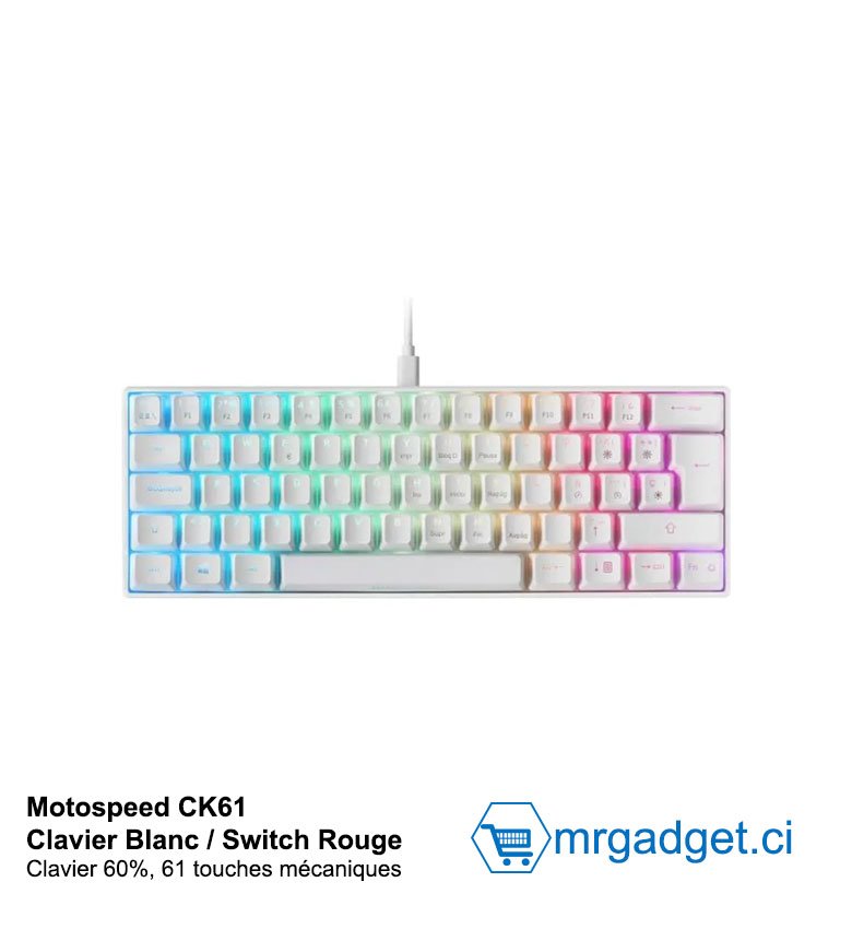 Clavier Gaming mécanique filaire USB Motospeed CK61 60% 61 touches