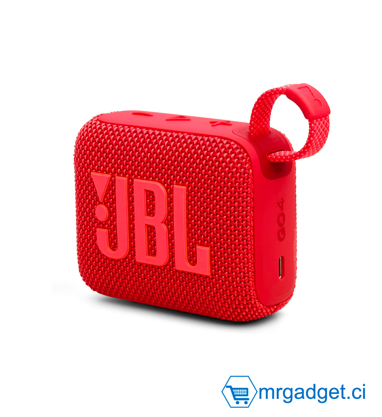 JBL GO 4, Enceinte Bluetooth Ultra-Portable, Son Pro, Basses percutantes, 7 Heures d'autonomie, Fonction Playtime Boost, résistante à l'eau et à la poussière IP67, en Rouge