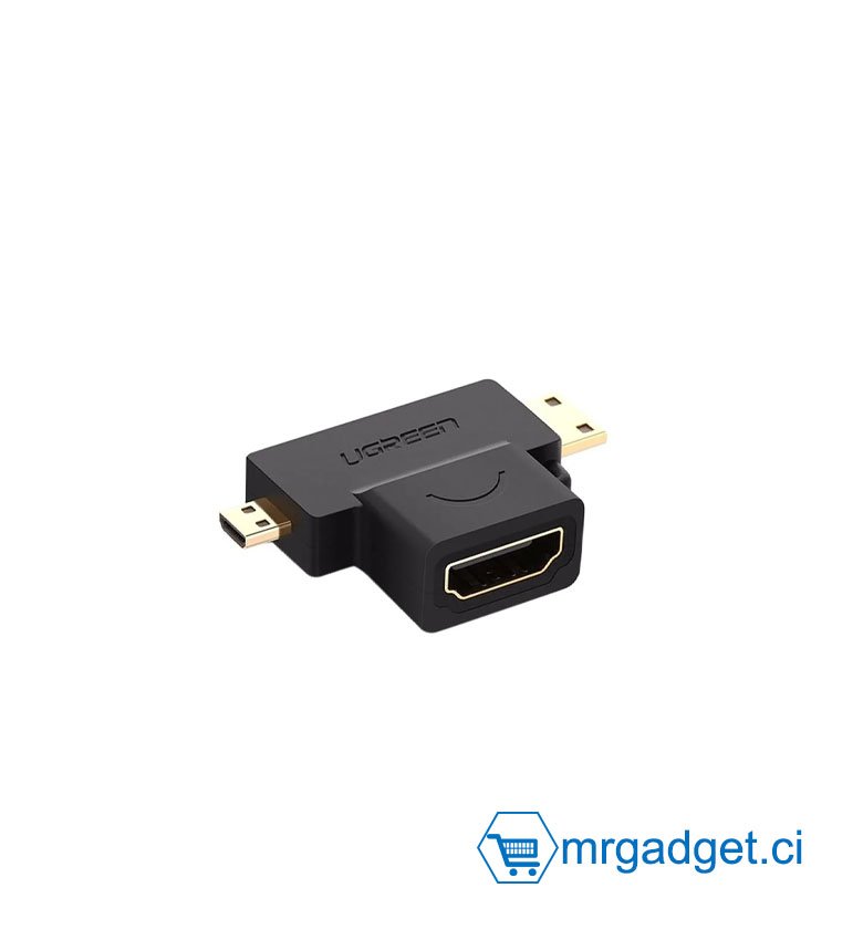 UGREEN HD129 20144 Adaptateur Mini HDMI et Micro HDMI Mâle vers HDMI Femelle Plaqué Or pour Smartphones, Tablettes et Appareils Photo, etc.  #10030