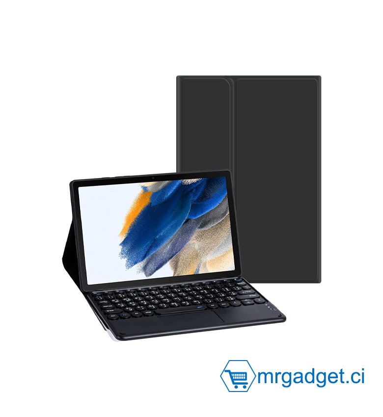Coque  de protection  et clavier QWERTY- Compatible avec Pro Case Galaxy Tab A8 Keyboard Case 10.5" 2022 avec clavier Anglais/ Arabe sans fil amovible magnétique ou Samsung Tab A8 10.5" X200 X205 X207- Noir