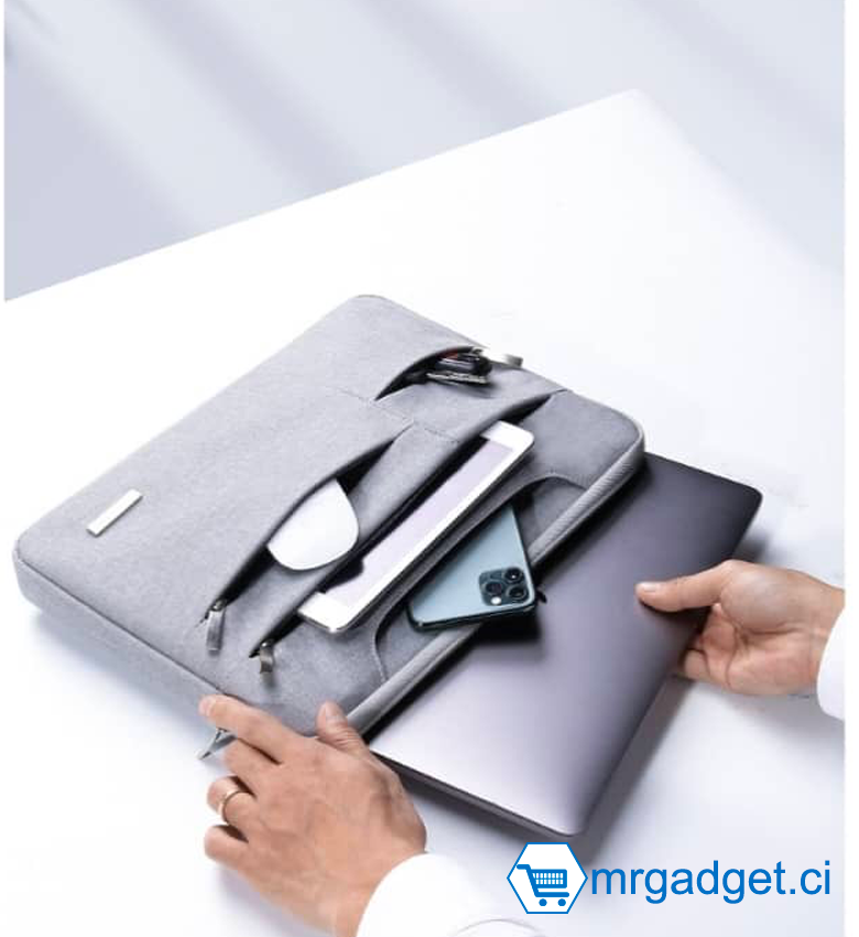 Sac - Cartable pour rangement d'ordinateur -  Sacoche pour ordinateur portable - sac fourre-tout, imperméable, rangement pour PC, affaires, hommes, femmes, enfants, 14 pouces, Gris #DC777