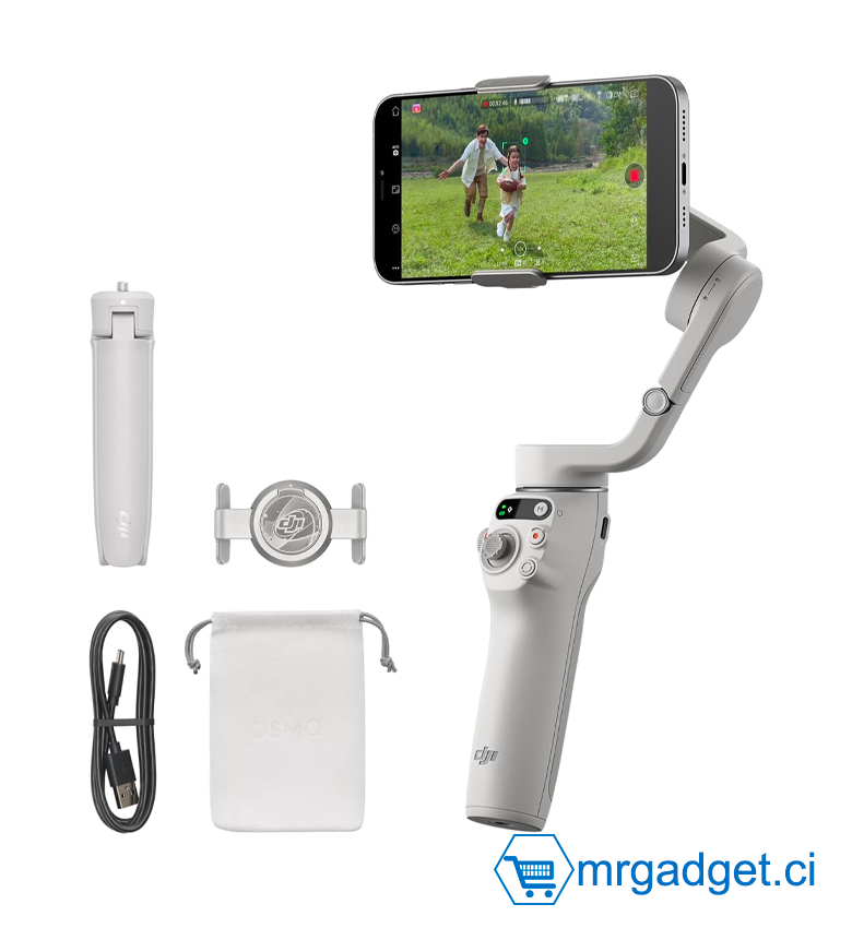 DJI Osmo Mobile 6 Stabilisateur de cardan pour smartphones, cardan de téléphone 3 axes, tige d'extension intégrée, suivi d'objets, portable et pliable, stabilisateur de vlogging, YouTube TikTok,Gris Platine