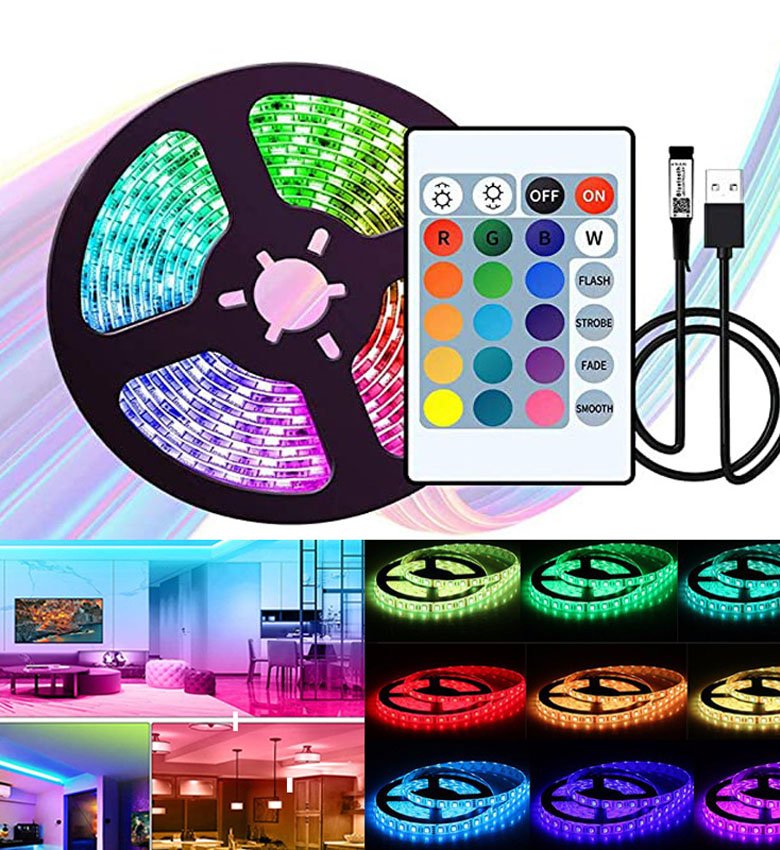 Ruban LED 5M, Tasmor LED Chambre, USB Bande LED RGB Multicolore Musical avec Télécommande, 16 Couleurs et 4 Modes Décor pour Chambre Maison Télévision