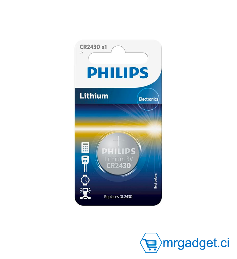 Pile PHILIPS LITHIUM CR2430 (DL2430) 3V   CR2430/9b - Pile Bouton