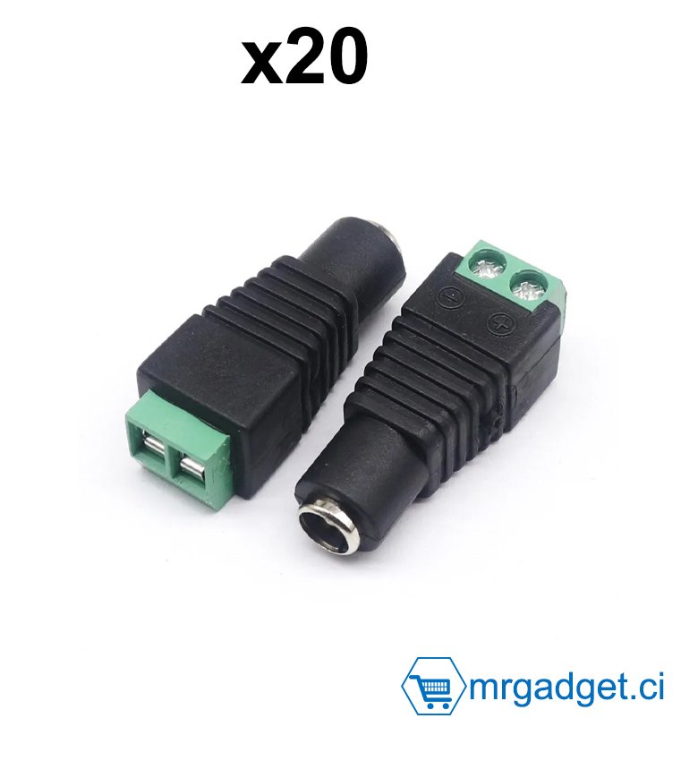 Lot de 20 fiches d'alimentation DC 5,5 mm x 2,5 mm mâle et femelle 12V, DC Connecteur Femelle , adaptateurs pour caméra de vidéosurveillance