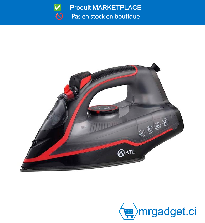 ATL Fer A Repasser Atl A Vapeur 2200W - Noir Rouge - Fonction Self Cleaning - Cordon Flexible 360° - Protection Contre Surchauffe (10 Pc - Crt) - ATL-SW607