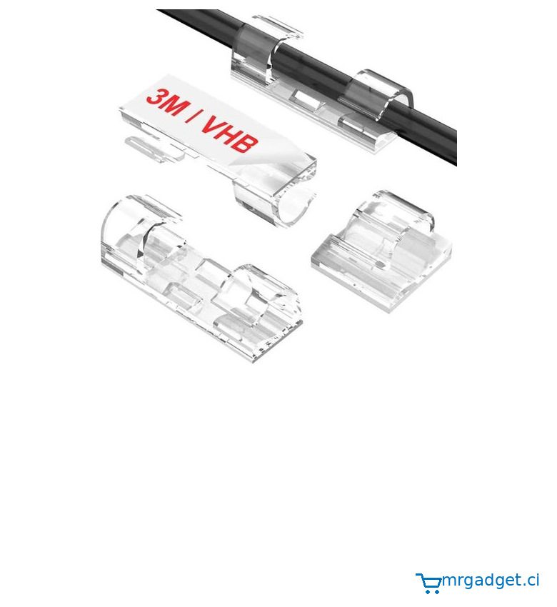 Range-Câbles et Organisateur de Fils Adhésif Transparent – Moyenne Taille – Lot de 50 Pièces