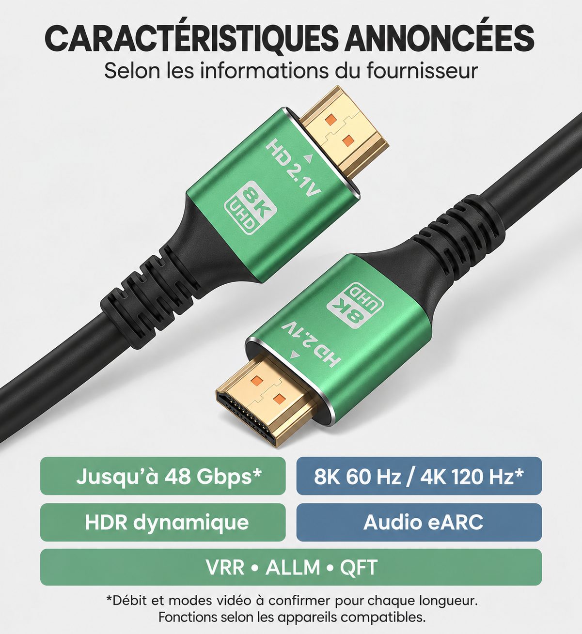Câble HDMI 20 m – Liaison pour PS5, TV, PC et Vidéoprojecteur, Connecteurs HDMI Mâle vers Mâle