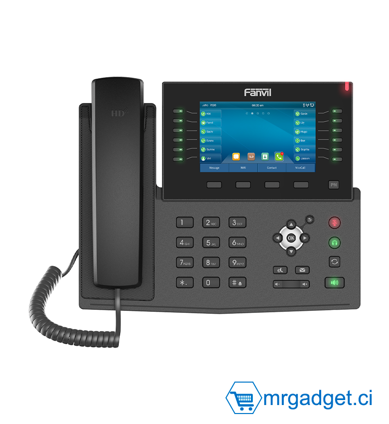 FANVIL X7C - Téléphone IP POE haut de gamme / Dual Port Gigabit -  Wifi via Dongle Wifi - Bluetooth -60 touche DSS programmable - 20 Lignes SIP - Audioconférence à 3 - Compatible avec les plates-formes: 3CX, Avaya, Asterisk, Broadsoft, Metaswitch, Elastix