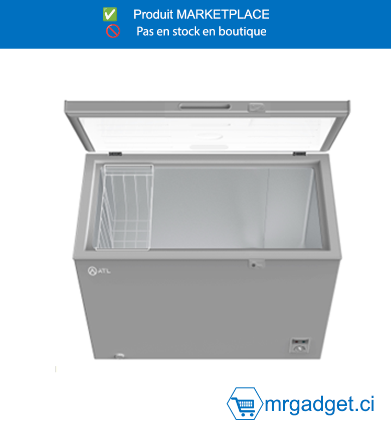 Congélateur Horizontal ATL CFATL-370 - 254 Litres - 1 Porte avec Serrure et Panier - Finition Inox & Silver