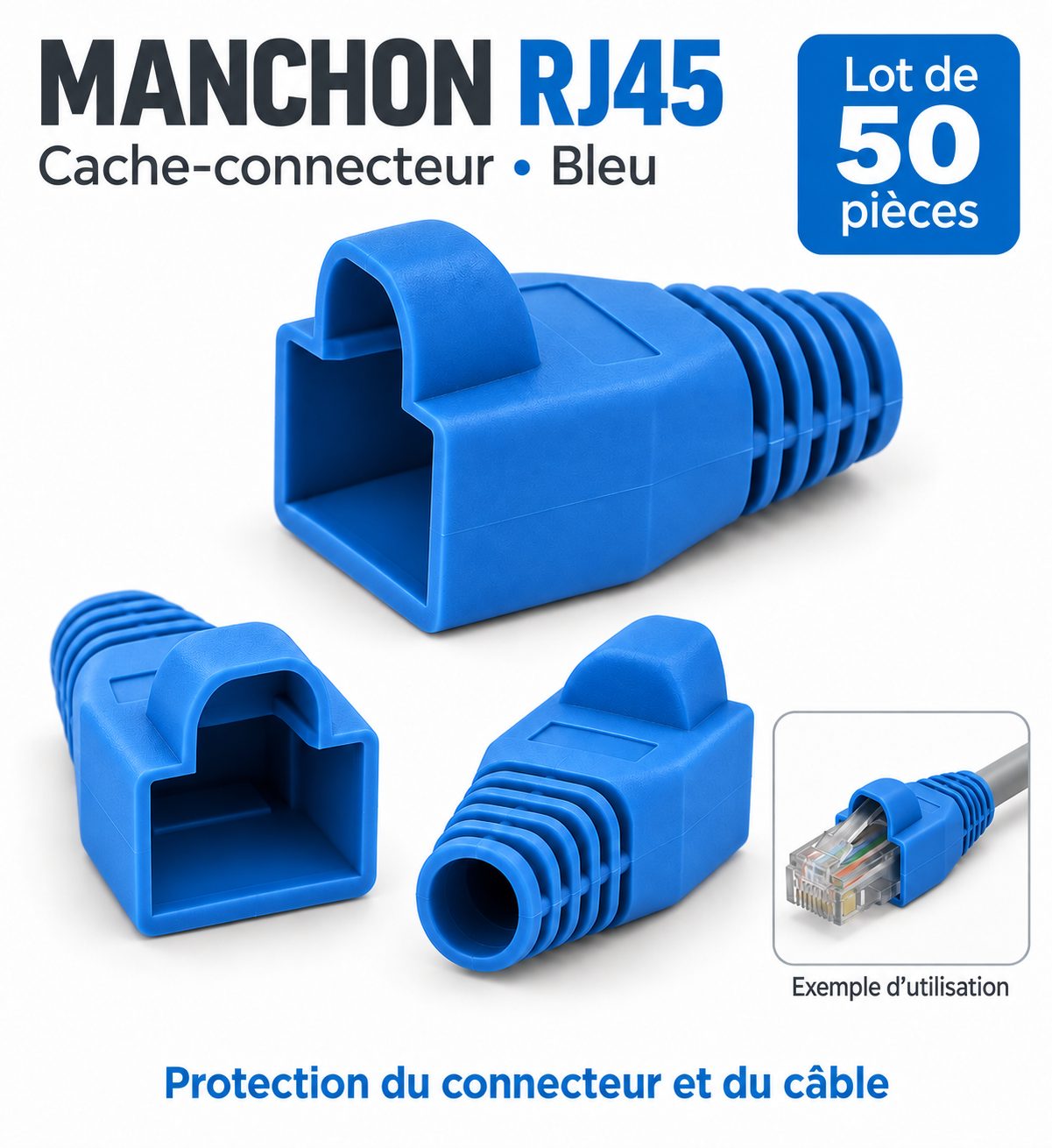 Manchon connecteur rj45 - Cache Connecteur RJ45 - BLEU- 50 pièces
