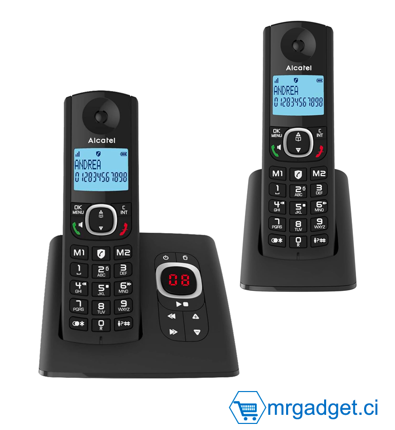 Alcatel F530 Voice Duo, téléphone sans fil avec répondeur et 2 téléphone, blocage d'appels et fonction mains libres Noir