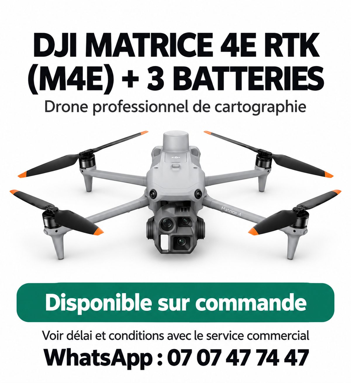 DJI Matrice 4E RTK (M4E) + 3 batteries – Drone professionnel de cartographie, topographie et photogrammétrie 20 Mpx