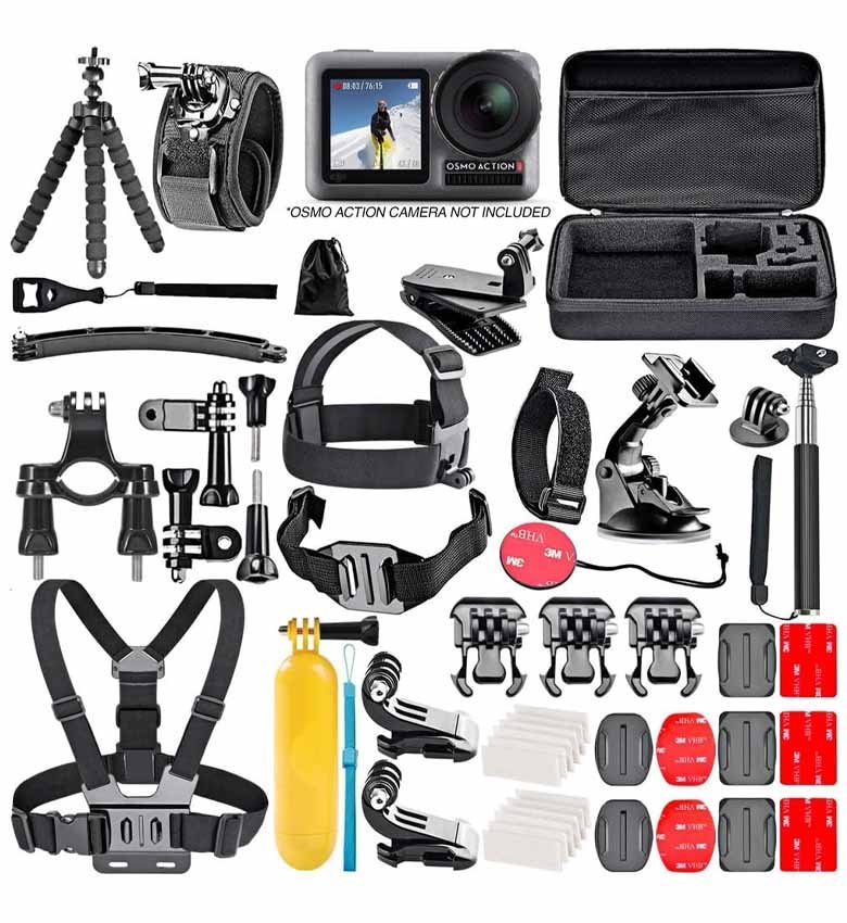 Kit d'accessoires pour caméra d'action eWINNER 50 pièces compatible avec DJI Osmo pour GoPro pour Insta360 Cam Bundle