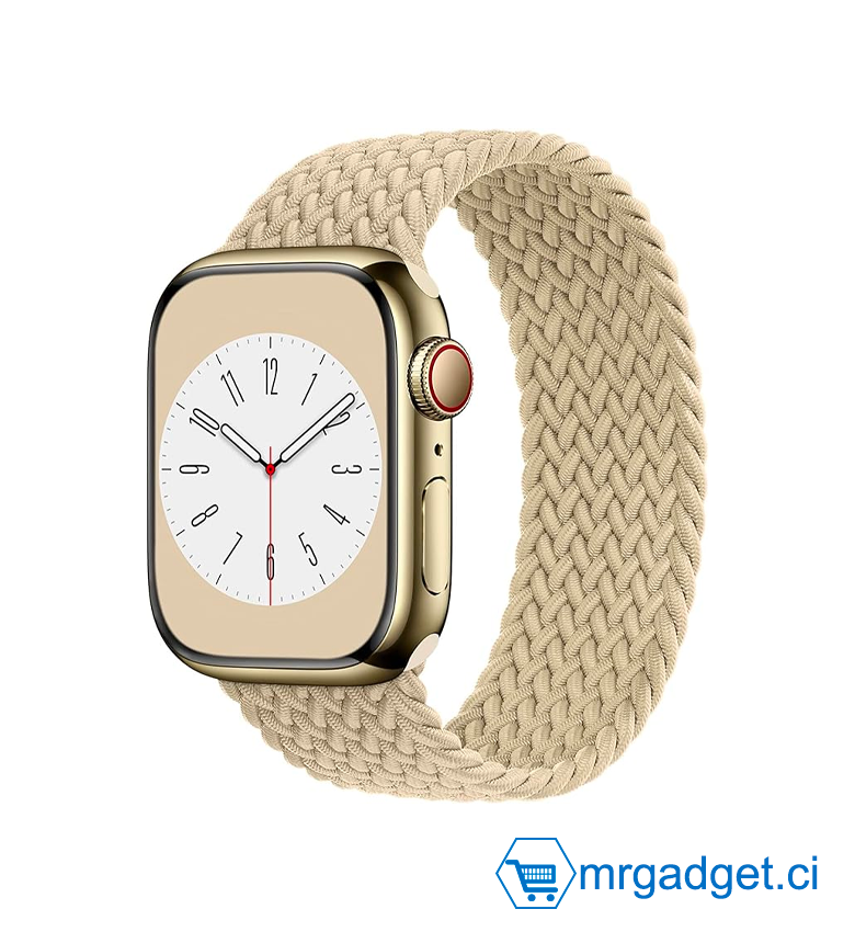 Bracelet en nylon tressé Dado Solo Loop pour Apple Watch, bracelet élastique pour Series Ultra 2 | 9 | 8 Ultra | 8 | 7 | 6 | 5 | 4 | 3 | SE avec connecteurs métalliques - Beige