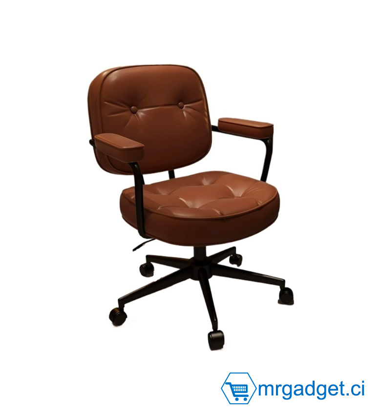Chaise bureau #CB01  Chaise à domicile avec support confortable en cuir synthétique pour chambre à coucher, levage et rotation pour ordinateur (Marron)