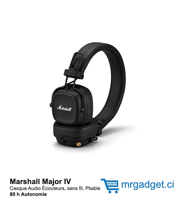 Marshall Major IV Bluetooth Casque Audio Écouteurs, sans fil, Pliable 80 h Autonomie - Noir