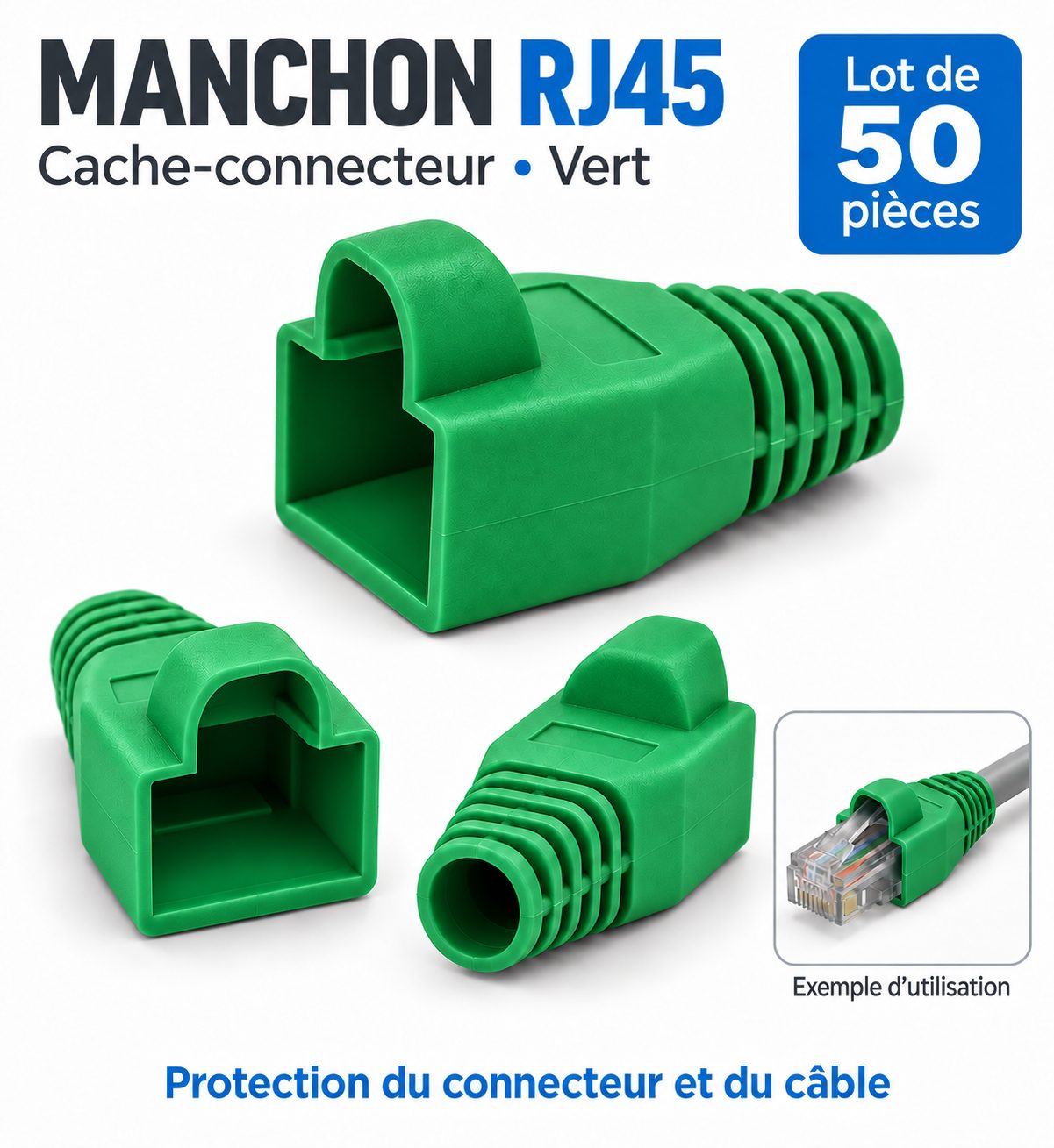 Manchon connecteur rj45 - Cache Connecteur RJ45 - VERT - 50 pièces