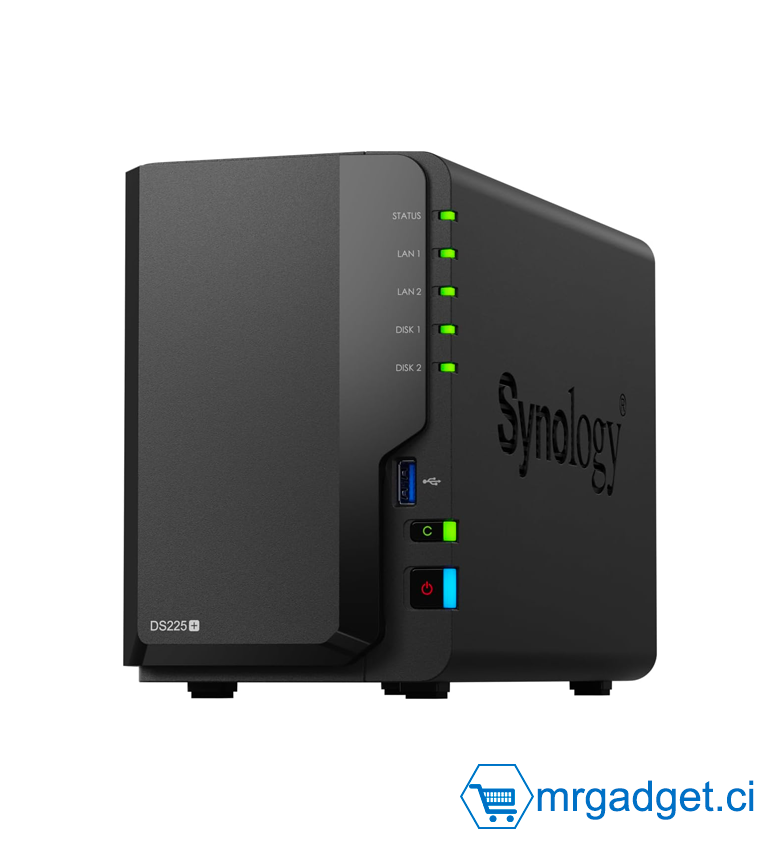 SYNOLOGY NAS DS225+, 2 Baies, pour Le Bureau ou la Maison - jusqu'à 40To (sans Disque)
