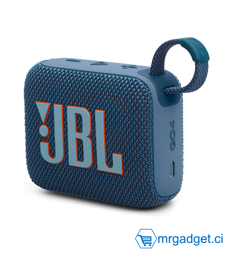 JBL GO 4, Enceinte Bluetooth Ultra-Portable, Son Pro, Basses percutantes, 7 Heures d'autonomie, Fonction Playtime Boost, résistante à l'eau et à la poussière IP67, en Bleu