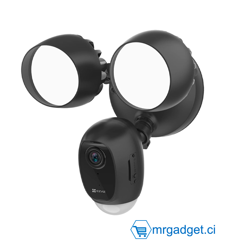 EZVIZ LC1C Caméra de Surveillance Extérieure Intelligente avec éclairage Intégré 2000LM, 25m Vision Nocturne Couleur Audio Bidirectionnel, Sirène d’Alarme, H.265, Détection de Movement PIR