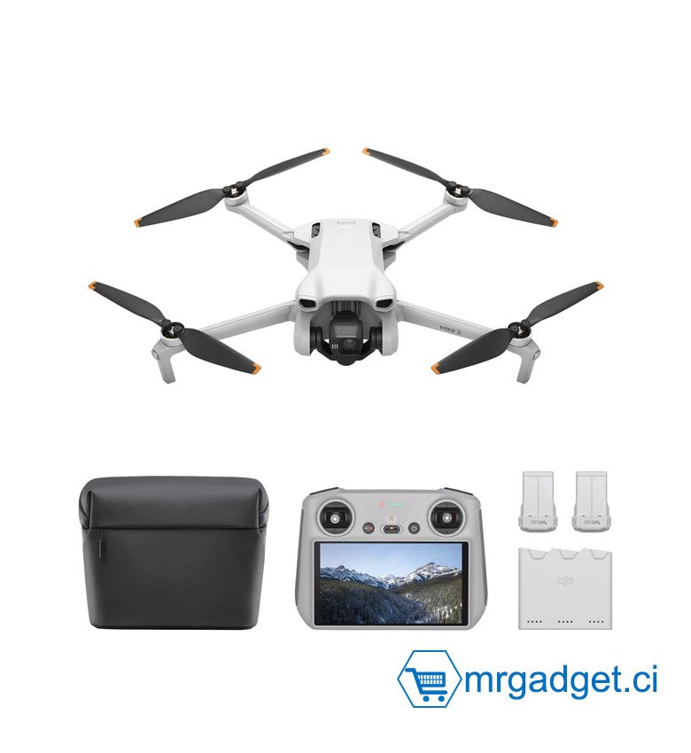 Bundle DJI Mini 3 Fly More (DJI RC) – Mini drone caméra léger et pliable avec vidéo 4K HDR, temps de vol de 38 minutes, Prise verticale réelle et fonctions intelligentes.