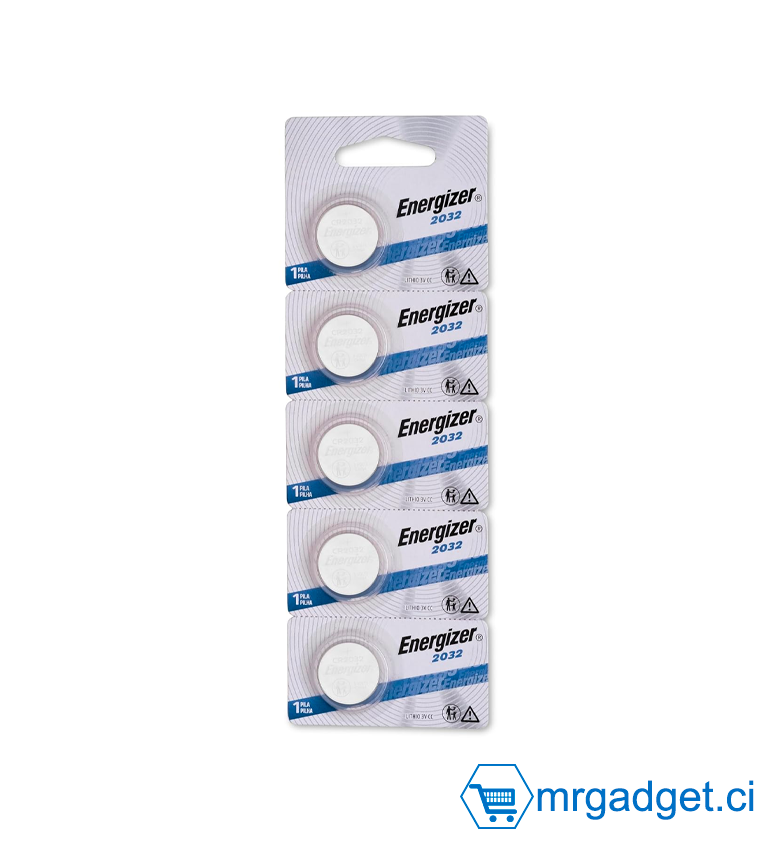 Piles bouton au lithium Energizer CR2032 3 V - Lot de 5, longue durée, étanches, idéales pour porte-clés, montres et appareils médicaux
