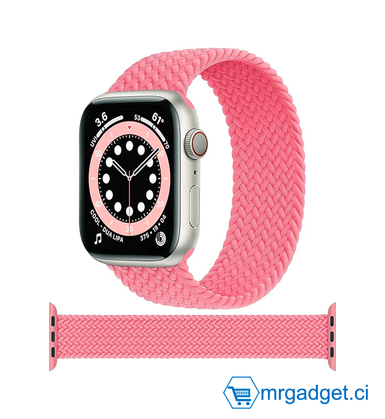 Bracelet en nylon tressé Dado Solo Loop pour Apple Watch, bracelet élastique pour Series Ultra 2 | 9 | 8 Ultra | 8 | 7 | 6 | 5 | 4 | 3 | SE avec connecteurs métalliques - rose