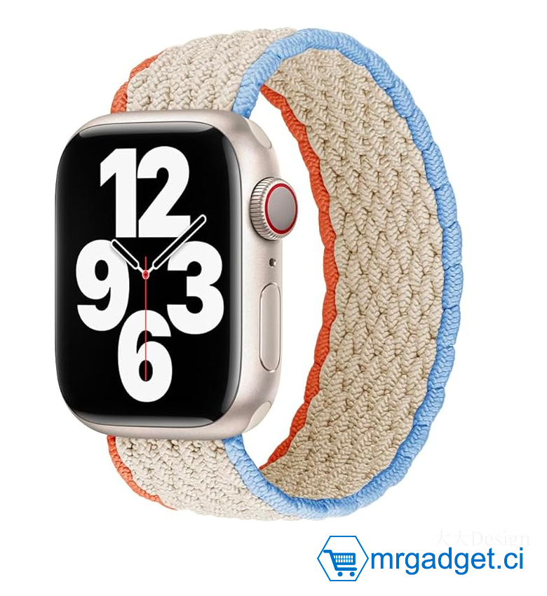 Bracelet en nylon tressé Dado Solo Loop pour Apple Watch, bracelet élastique pour Series Ultra 2 | 9 | 8 Ultra | 8 | 7 | 6 | 5 | 4 | 3 | SE avec connecteurs métalliques - Cream