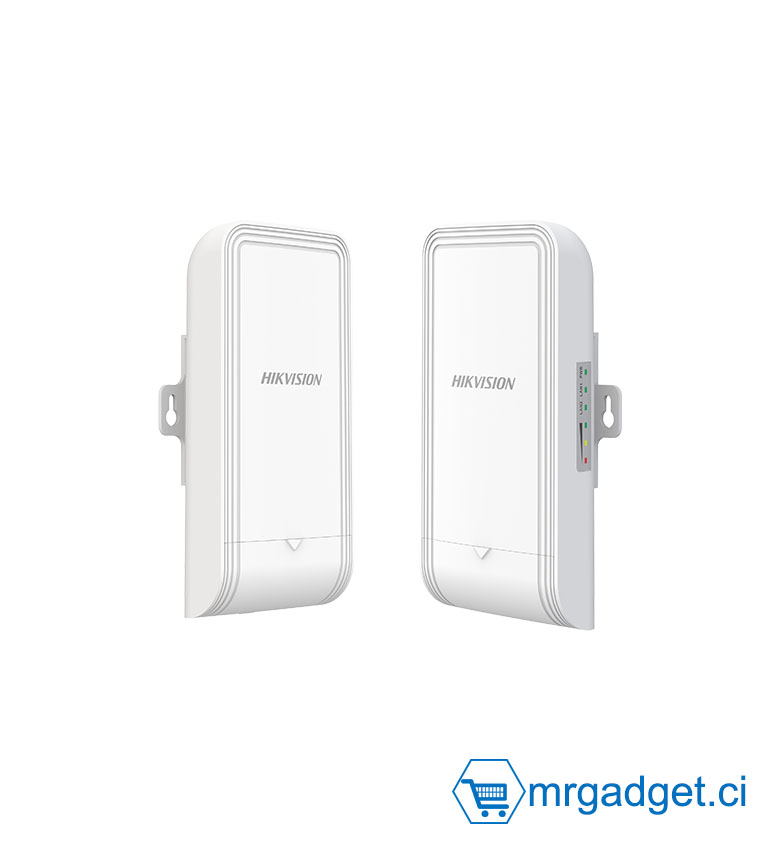 Hikvision DS-3WF1000-EI-2N - Pont Réseau Sans Fil d'Extérieur 2.4GHz 300Mbps - Portée 1km - Antenne Directionnelle 8dBi - Liaison Point-à-Point (P2P) - Appairage Auto Hik-Partner Pro - Protection IP55 - Idéal Caméra IP Déportée