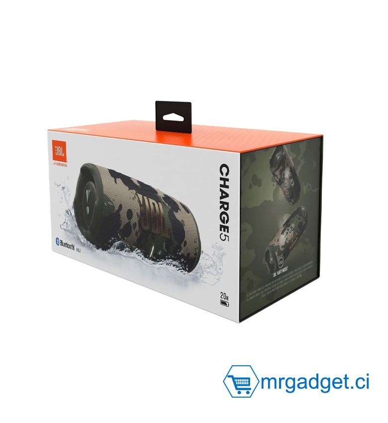 JBL Charge 5 – Enceinte portable Bluetooth avec chargeur intégré – Son puissant et basses profondes – Autonomie de 20 hrs – Etanche à l’eau et à la poussière – Camo