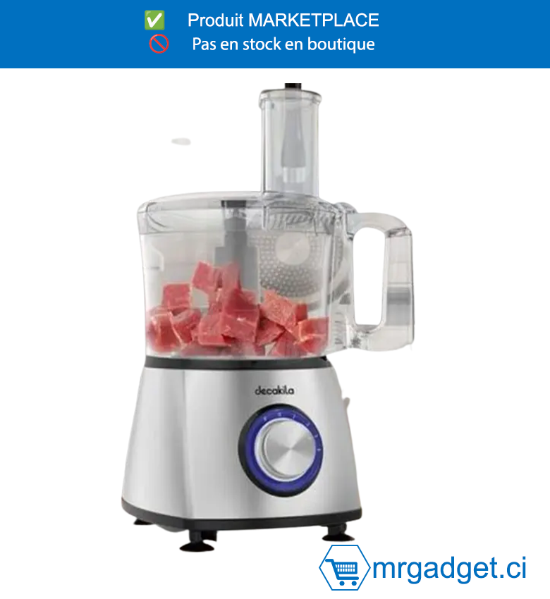 DECAKILA-KEJC005S-ROBOT CULINAIRE 500W, Panneaux de décoration de boîtier de moteur  en acier inoxydable Coffret de disques  déchiquetés en acier inoxydable Avec lumière  LED