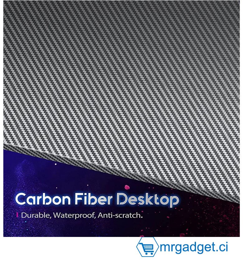 Table Gaming Rectangulaire - Bureau en forme de L, revêtement en fibre de carbone, bureau d'angle d'ordinateur avec grand support de moniteur pour bureau à domicile, poste de travail d'écriture robuste, bureau de jeu avec étagère, noir  MODEL #005