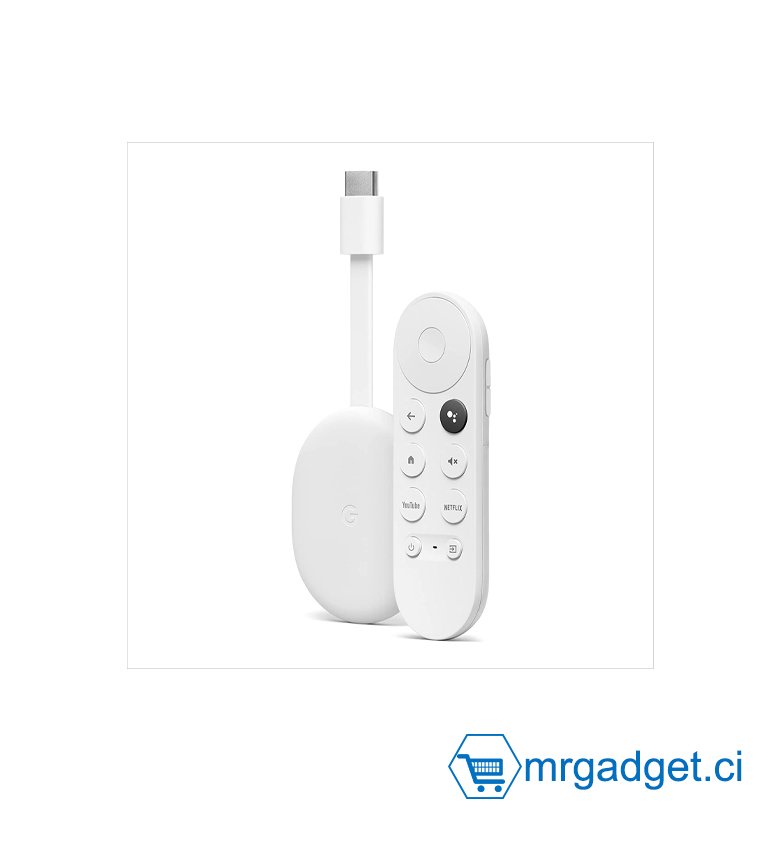 Chromecast avec Google TV (HD) Neige - Vos divertissements en streaming sur votre téléviseur avec la télécommande vocale – Regardez des films et des séries en HD