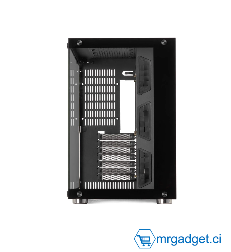 Boitier Gaming WJCOOLMAN Black35 Noir - Vue Panoramique Verre Trempé 270° sans Montant - Moyen Tour ATX / M-ATX - Support Watercooling 360mm - Design Aquarium Premium pour Configuration RGB - Châssis Noir Robuste & Élégant - Noir