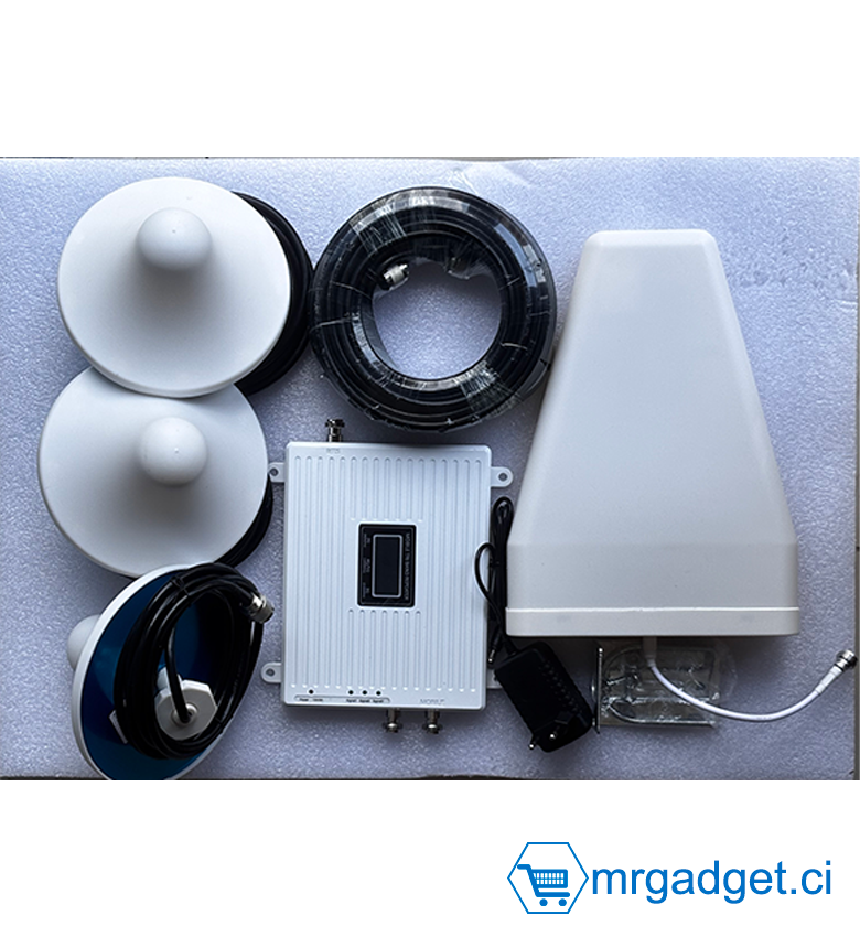 Répéteur - Amplificateur de signal GSM - Tri-Band 2G(900MHz) 4G(1800MHz) 3G(2100MHz) - Amplificateur réseau avec  3 émetteurs - Cable 15m .
