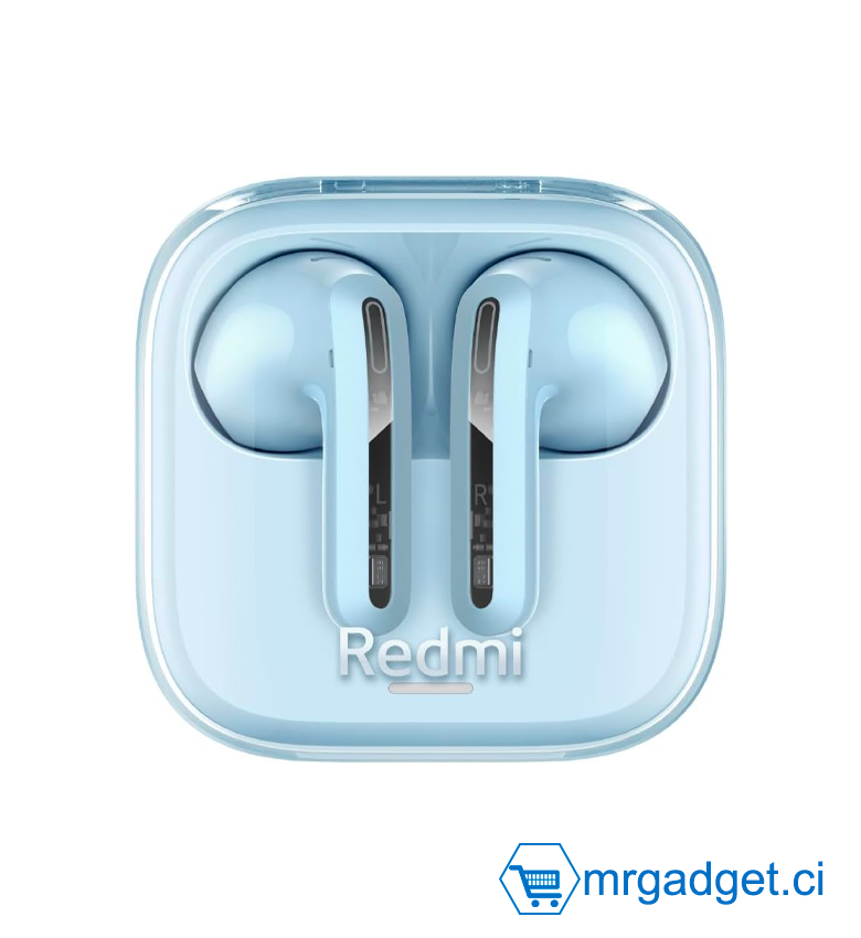 Xiaomi Redmi Buds 6 Active Écouteurs Intra-Auriculaires, Bluetooth 5.4, jusqu'à 30 Heures d'autonomie, Pilote Dynamique 14,2 mm, Protection IPX4, réduction du Bruit des appels, Bleu Transparent